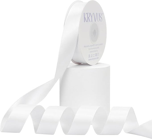 White Satin Ribbon, Double Faced 7/8 Inch X 25 Yards White Ribbon, Premium Satin Ribbon for Gift Wrapping, Crafts, Hair Bow Making, Sewing, Flower Bouquet, Wedding Party Decor