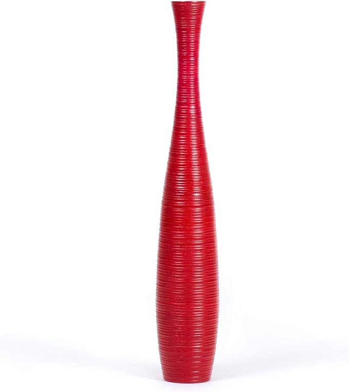 Leewadee Large Red Home Decor Floor Vase - Wooden 26 inch Tall Farmhouse Decor Flower Holder for Fake Plant and Pampas Grass