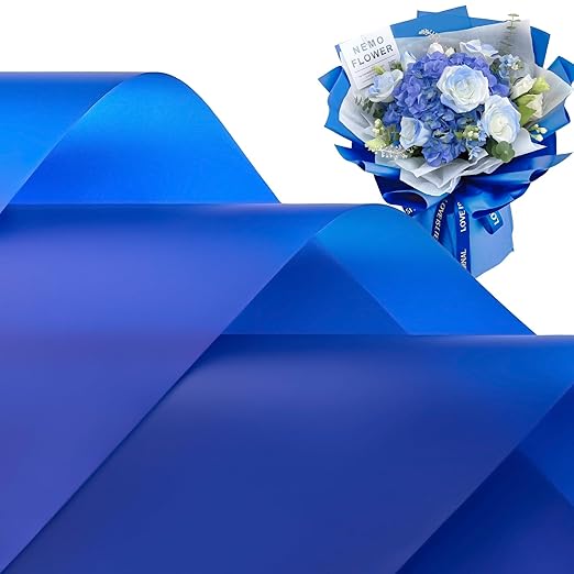 Jutieuo 20 Sheets Royal Blue Flower Wrapping Paper, Waterproof Solid Floral Bouquet Wrapping Paper, Florist Supplies Packaging for Wedding Birthday Gift DIY Craft (22.0 x 22.0 inch)