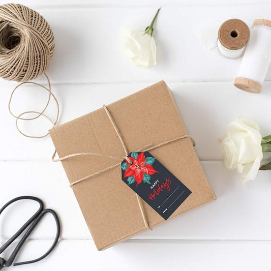 Andaz Press Christmas Holiday Season Classic Gift Tags, Happy Holidays to from and Wishing You A Happy Holiday Season, Christmas Poinsettia Design, for Holiday Events, Parties, and Favors, 60-Pack
