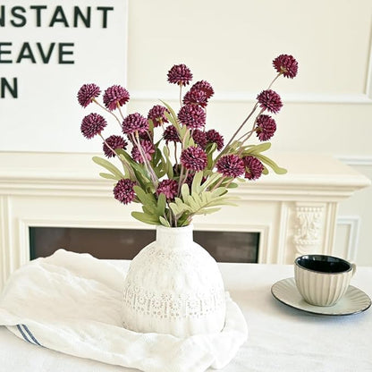 Laelfe 5Pcs Burgundy Flowers Artificial Pompon Mum, Fake Kiku Flowers Silk Small Mini Chrysanthemum Ball Faux Mum Decor for Autumn Filler DIY Bouquet Centerpieces Arrangements Shower(Burgundy)