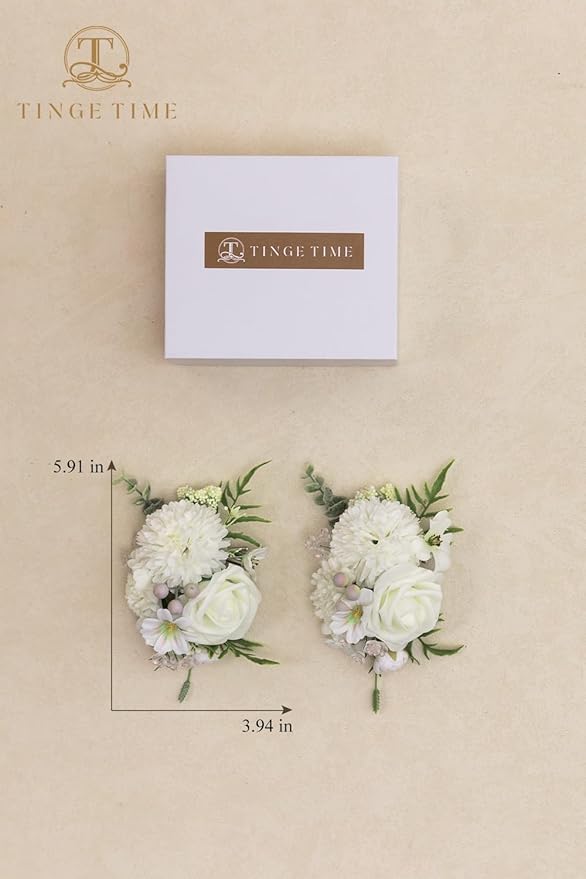 TINGE TIME Artificial Shoulder Corsages Flowers, Set of 2, Mother of The Bride Floral Corsage for Wedding Ceremony Anniversary Formal Dinner Party (IvoryWhite)