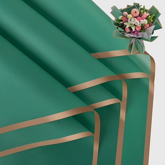 FUHITIM 20 Sheets Flower Wrapping Paper - Waterproof Floral Bouquet Packaging Paper for DIY Crafts，Florist Supplies Packaging Paper for Wedding Birthday Gift(Emerald Green)