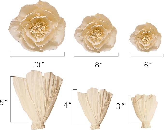 Crepe Paper Flowers Decoration for Wall, Artificial Flowers for Wedding Decor,Flower Backdrop Decor,Baby Shower,Birthday Party,Photo Backdrop,Archway Decor, Nursery Wall Decor (Red&Beige;Set/6)