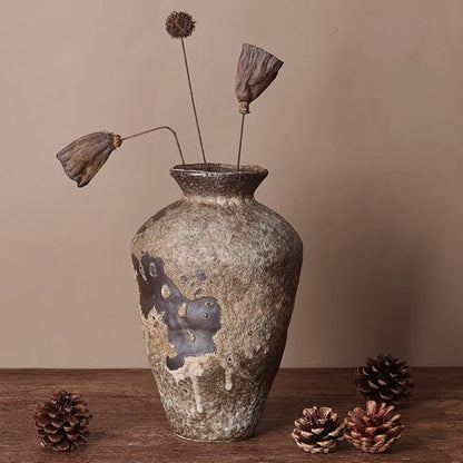 Wabi Sabi Decor Rusty Vintage Vase - 8.7" Tall Rustic Farmhouse Wabi Sabi Vase for Centerpiece, Textured Pottery Flower Vases for Home Decorative, Table, Living Room, Bedroom, Bathroom, Kitchen
