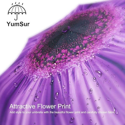 YumSur Compact Travel Umbrella - Windproof, Reinforced Canopy, Tested in 60mph Winds, Strong Reinforced Windproof Umbrella, One Touch Auto Open/Close for Men & Women