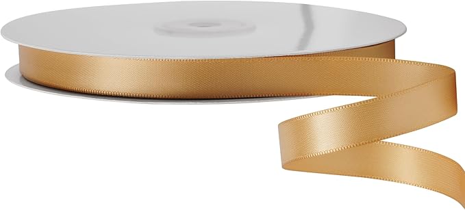 LIUYAXI Old Gold Stain Ribbon, 1/2" X Continuous 50 Yards, Double Faced Fabric Ribbon Perfect for Gift Wrapping Wedding Christmas Birthday Floral Arrangement Craft