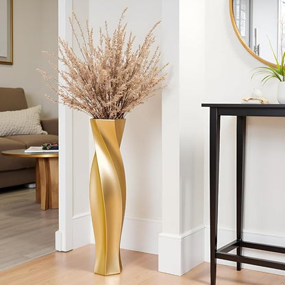Tall Vases - 23.6" Tall Floor Vase for Home Decor, Floor Vases, Black Hexagon Twist Floor Vase, Fits Into Hay/Pampas Grass, Living Room, Office, Wedding Decor (Resin Gold)