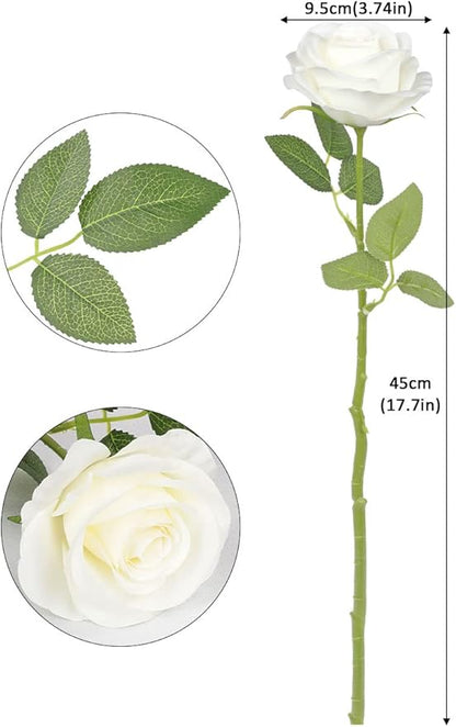 12pcs Roses Artificial Flowers Ivory Silk Roses with Long Stems Fake Flowers for Wedding Bouquet Centerpices Decorations Party Bridal Baby Shower Home Decor