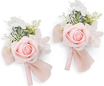TINGE TIME Boutonniere for Men Wedding,Groom and Best Man Boutonniere for Wedding Ceremony Anniversary, Formal Dinner Party and Rustic Spring Wedding Marriage (2, Pink)