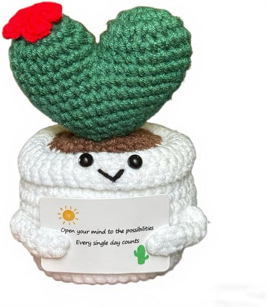 Hand Crochet Knitted Potted Rose Bouquet Creative Knitted Potted Plant mini Cute Home Desktop Decorations and Gifts for Friends, Lovers, classmates (Cactus)