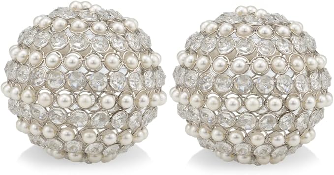 Modern Day Accents 3878 Facetas Perla 4" Silver Cristal & Pearl Spheres - Set of 2, Home Decor, Coffee Table Decor, Decorative Balls, Gem Sphere Ball, Modern Home Decor, Bowl fillers, Gemstone