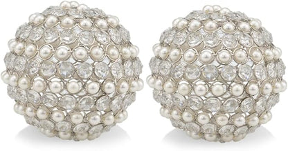 Modern Day Accents 3878 Facetas Perla 4" Silver Cristal & Pearl Spheres - Set of 2, Home Decor, Coffee Table Decor, Decorative Balls, Gem Sphere Ball, Modern Home Decor, Bowl fillers, Gemstone