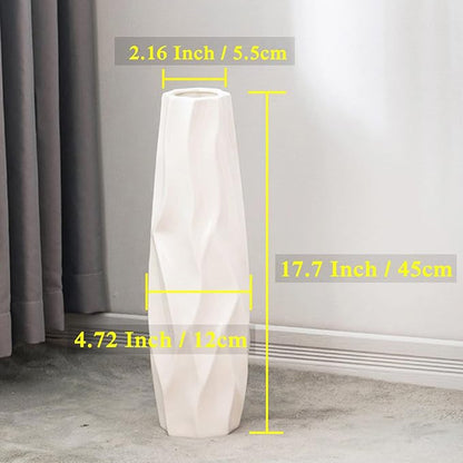 Floor Vase, GDSZJLJ 17.7 Inches Tall Ceramic White Large Decorative Vases for Modern Home Decor, Living Room, Minimalist Style Flower Vase for Pampas Grass, Flowers, Twigs, Office, Bedroom Décor