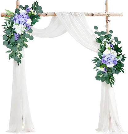 Artificial Wedding Arch Flowers (Pack of 2), White Wedding Flowers for Wedding Welcome Ceremony Sign Faux Floral Swags, Banquet and Reception Backdrop Floral Decoration (White & Purple)