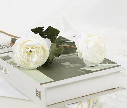 IPOPU 10pcs White Peonies Artificial Flowers Real Touch Silk Peonies with Stems Fake Peony for DIY Wedding Bouquets Bridal Shower Centerpieces Arrangements Party Tables Decorations