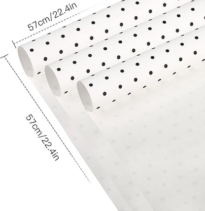 WRAPAHOLIC 20 Sheets Flower Wrapping Paper - 22.4 x 22.4 inch White and Black Polka Dots Water-Resistant Floral Bouquet Wrapping Paper, Florist Supplies Packaging for Wedding Birthday Gift DIY