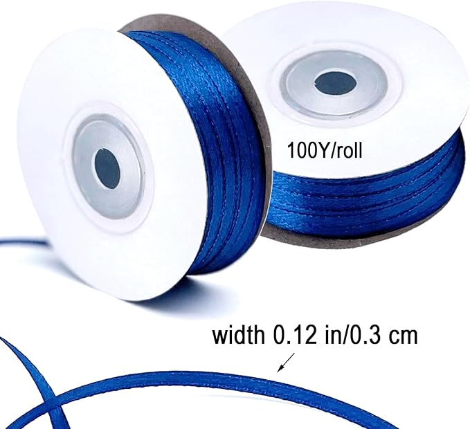 Navy Blue Satin Ribbon - 200 Yards x 1/8-Inch,Blue Ribbons for Gift Wrapping/DIY Bows Decoration/Sewing(100 Yards x 2)