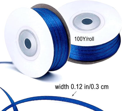 Navy Blue Satin Ribbon - 200 Yards x 1/8-Inch,Blue Ribbons for Gift Wrapping/DIY Bows Decoration/Sewing(100 Yards x 2)