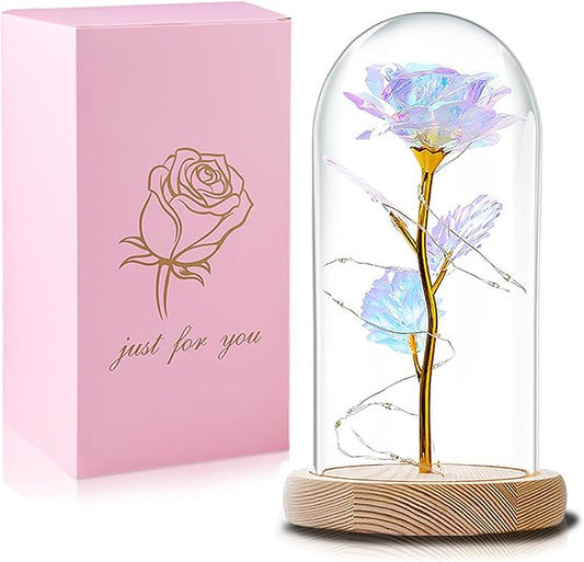 QUNPON Womens Gifts for Christmas Flowers Gifts Women,Mom Grandma Sister for Girlfriend Her Wife Friends,Birthday Gifts for Women,Rainbow Galaxy Glass Rose Gifts for Christmas,Valentines Day