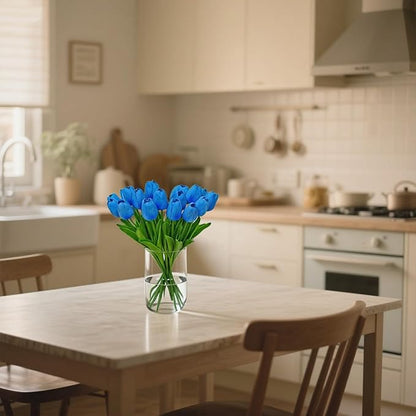 20pcs Fake Tulips Artificial Flowers Faux Flowers PU Faux tulips 13.5 Inch Mother's Day Easter Valentine’S Day Gifts in Home Kitchen Spring Decorations For Home (Sky Blue)