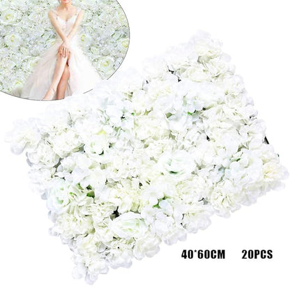 20 Pack Flowers Wall Panels Artificial Floral Wall Mat Handmade 3D Silk Rose Hydrangea Dahlia Floral Panels for Photo Background Home Party Wedding Backdrop Decoration, 24 x 16 inch (C)