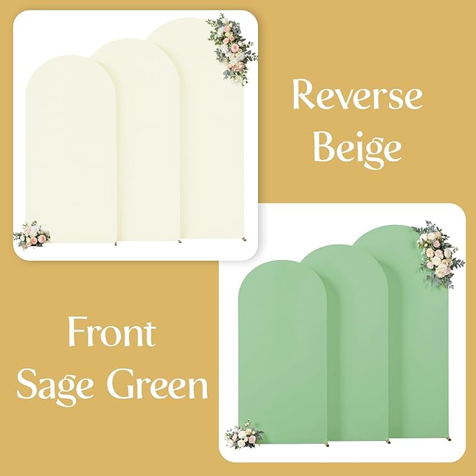 Sage Green Beige Arch Backdrop Cover 6FT 5FT 4FT Wedding Arch Covers Set of 3 Spandex Fitted Fabric Backdrops Double-Color Arch Covers Stretchy Backdrop for Party Baby Shower Birthday Decoration