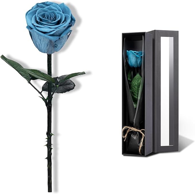 Loyal Blue Flowers for Delivery Prime, Preserved Blue Roses Flower Gifts for Women, Real Roses Single Rose Gifts for Her, Mom Birthday Gifts from Daughter, Valentines Flowers