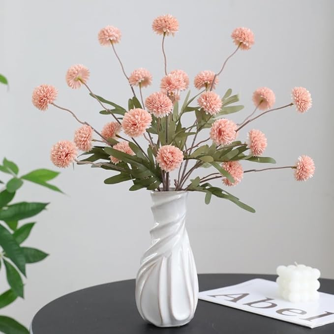 Artificial Flowers for Vases 20.5 Inch 10 Stems，Silk Dried Fake Mums Bouquet Indoor Faux Floral Arrangements for Decoration (Pink)