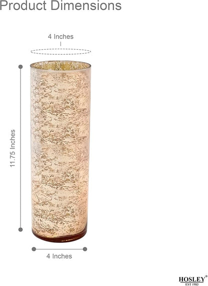 Hosley Mercury Rose Gold Glass Vase Decorative Glass Hurricane Vase 4" Dia X 12" H. Ideal for Floral Arrangements Cut Flowers Weddings Aromatherapy DIY Craft Projects Led Lantern Votive Garden Spa