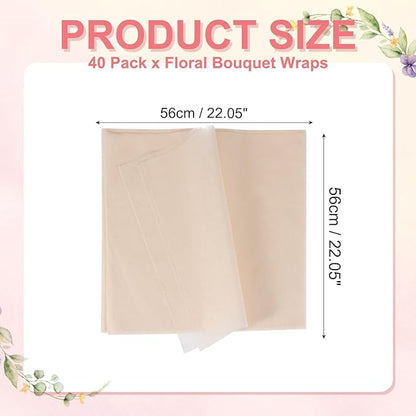 YELARXI Flower Wrapping Paper, Cotton Wrapping Flower Paper, Non-Woven Waterproof Floral Bouquet Wraps - Fitting for (Florist Supplies/Gift) 22 x 22 Inch & 40 Pack & Lotus Pink