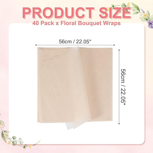 YELARXI Flower Wrapping Paper, Cotton Wrapping Flower Paper, Non-Woven Waterproof Floral Bouquet Wraps - Fitting for (Florist Supplies/Gift) 22 x 22 Inch & 40 Pack & Lotus Pink