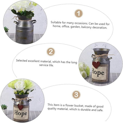 Zerodeko 2pcs Vintage Style Decorative Flower Buckets Retro Iron Plant Containers Creative Rustic Flower Arrangement Pots for Home Wedding Living Decor