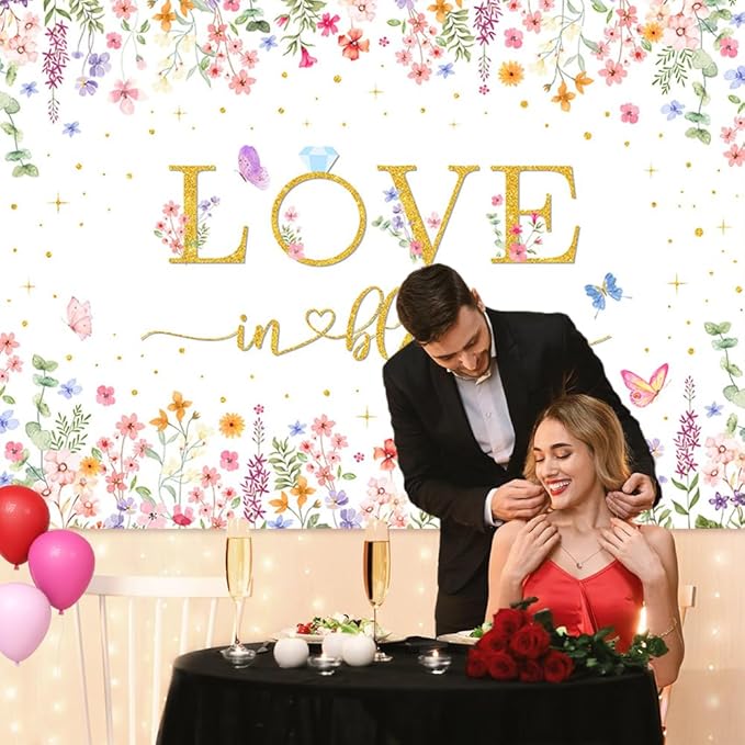 7x5ft Love in Bloom Bridal Shower Decorations Backdrop Wildflower Wedding Shower Background Lower Floral Engagement Wedding Bachelorette Party Decor Supplies Photo Booth Props