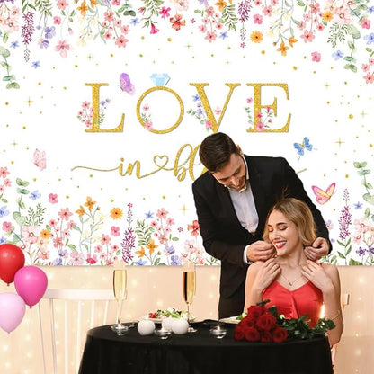 7x5ft Love in Bloom Bridal Shower Decorations Backdrop Wildflower Wedding Shower Background Lower Floral Engagement Wedding Bachelorette Party Decor Supplies Photo Booth Props