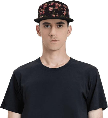 ASYG Rose Baseball Cap Women Hat Fashion Flat Bill Brim Flowers Adjustable Hats Cute Cap