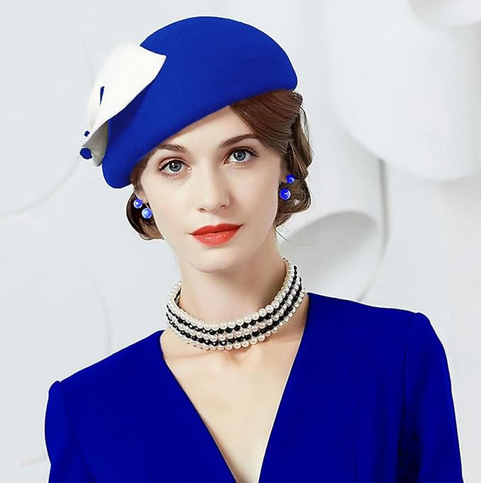 ORIDOOR Women Vintage 100% Wool Felt Flowers Bucket Cloche Bowler Hat Church Wedding Beret Hat