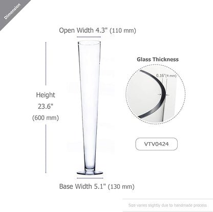 WGV Trumpet Glass Vase, Open 4", Height 23.5", (Multiple Sizes Choices) Clear Tall Pilsner Floral Planter Container Centerpiece, Wedding Event Home Decor, 1 Piece (VTV0424)