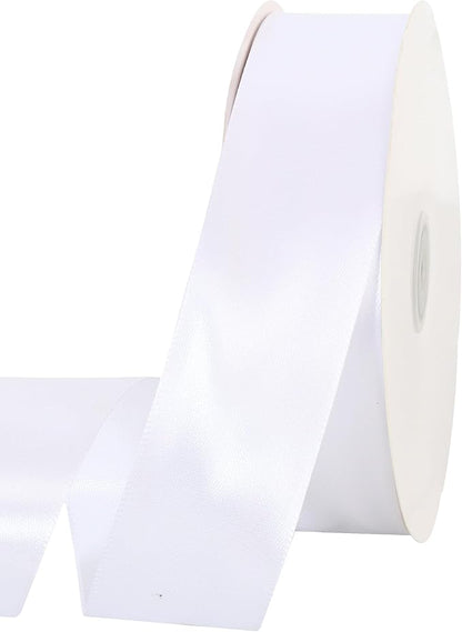 TONIFUL 100 Yards White Ribbon 1-1/2 Inch - Solid White Wide Satin Ribbon for Eternal Flower Bouquet Gift Wrapping Graduation Leis Wedding Chair Sash Valentine's Day Christmas Decorations Halloween
