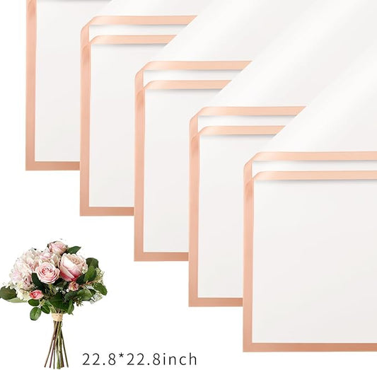 Bupduq 30 Sheets white Gold Edge Flower Bouquet Wrapping Paper，Florist Supplies Waterproof Floral Bouquet Wrapping Paper Bouquet Accessorie，Flower Shop Packaging Pape for DIY Gift Wedding Birthday