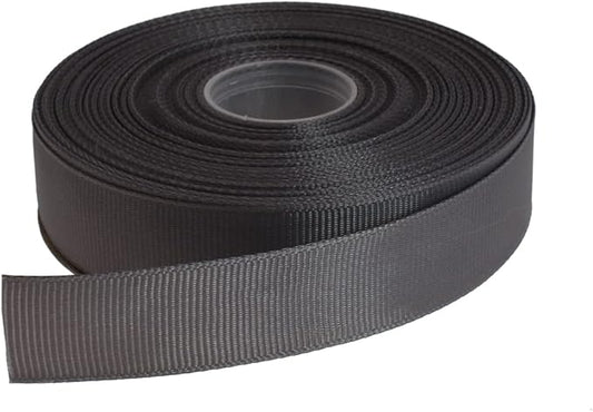 Solid Grosgrain Ribbon 25 Yard Each Roll 100% Polyester Woven Edge (1", Gray)