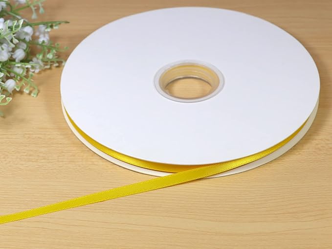 Yellow Double Faced Satin Ribbon 1/4 inch Flower Boutique Gift Wrapping Ribbon 6mm 100yards Fabric Silk Bow Ribbon for Christmas- DIY Crafts Hair Headband-Sewing-Wedding Decorations