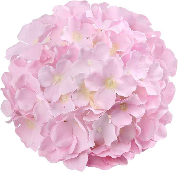 Flojery Silk Hydrangea Heads Artificial Flowers Heads with Stems for Home Wedding Decor,Pack of 10 (Pink)