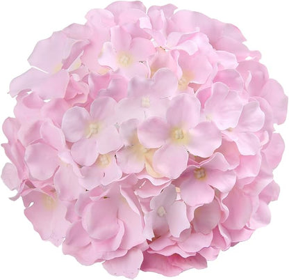 Flojery Silk Hydrangea Heads Artificial Flowers Heads with Stems for Home Wedding Decor,Pack of 10 (Pink)