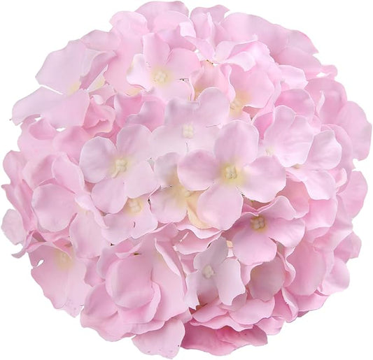 Flojery Silk Hydrangea Heads Artificial Flowers Heads with Stems for Home Wedding Decor,Pack of 10 (Pink)