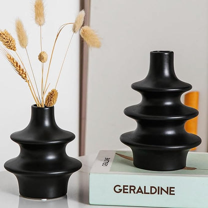 Modern Ceramic Vase Set, Small Matte Black Vases for Home Decor, Minimalist Vase for Entryway, Living Room Decoration, Table Centerpieces