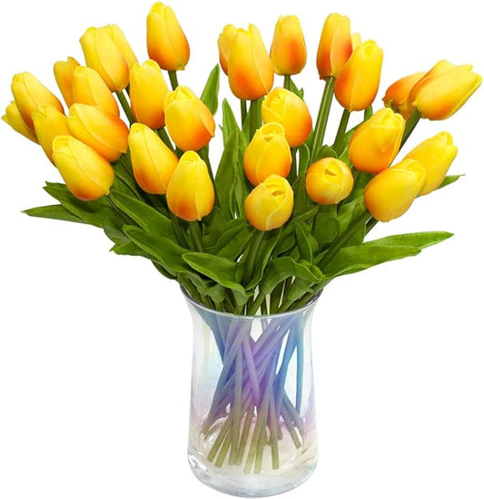 30pcs Artificial Tulips Flowers Real Touch Orange Tulips Fake Holland PU Tulip Bouquet Latex Flowers for Wedding Party Office Home Kitchen Decoration (Orange)