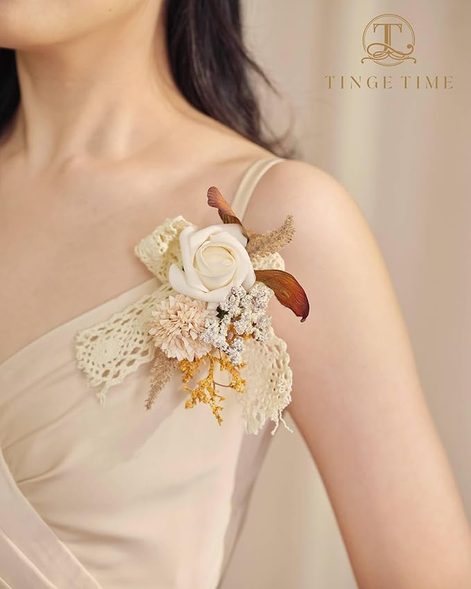 TINGE TIME Artificial Shoulder Corsages Flowers, Set of 2, Mother of The Bride Floral Corsage for Wedding Ceremony Anniversary Formal Dinner Party (Burnt Orange & Earth)