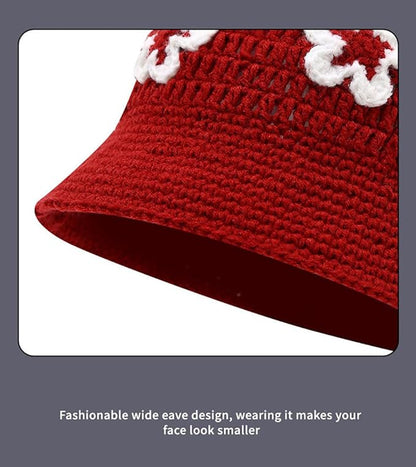 Winter Plush Fuzzy Bucket Hat Flower Fisherman Hats for Women Men Bucket hat