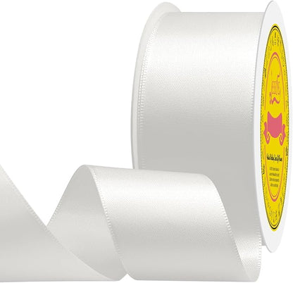 Double Face Off White Satin Ribbon 1-1/2 inch X 25 Yards Polyester Off White Ribbon for Gift Wrapping Very Suitable for Weddings Party Hair Bow Invitation Decorations and More